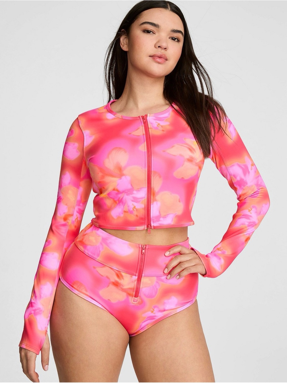 PINK Hazy Hibiscus Scuba Swim Set Lg/XL NWT Rare Floral Jacket Boyshort
